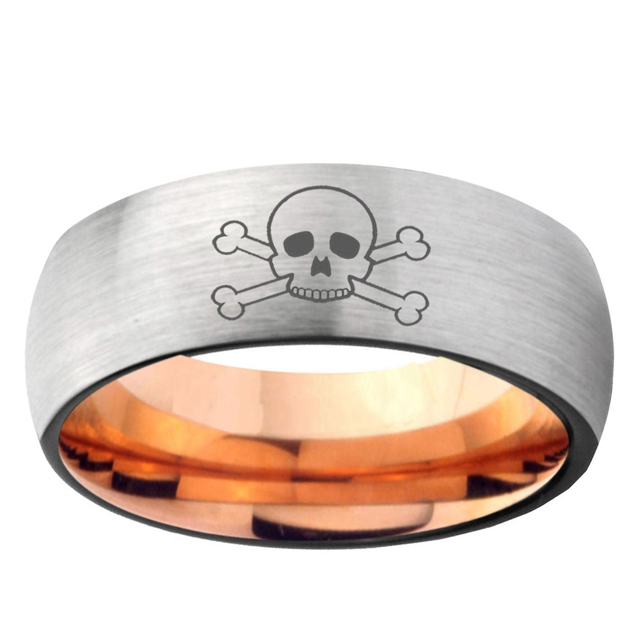 6MM Skull Dome Gray And Rose Gold Tungsten Carbide Engagement Ring