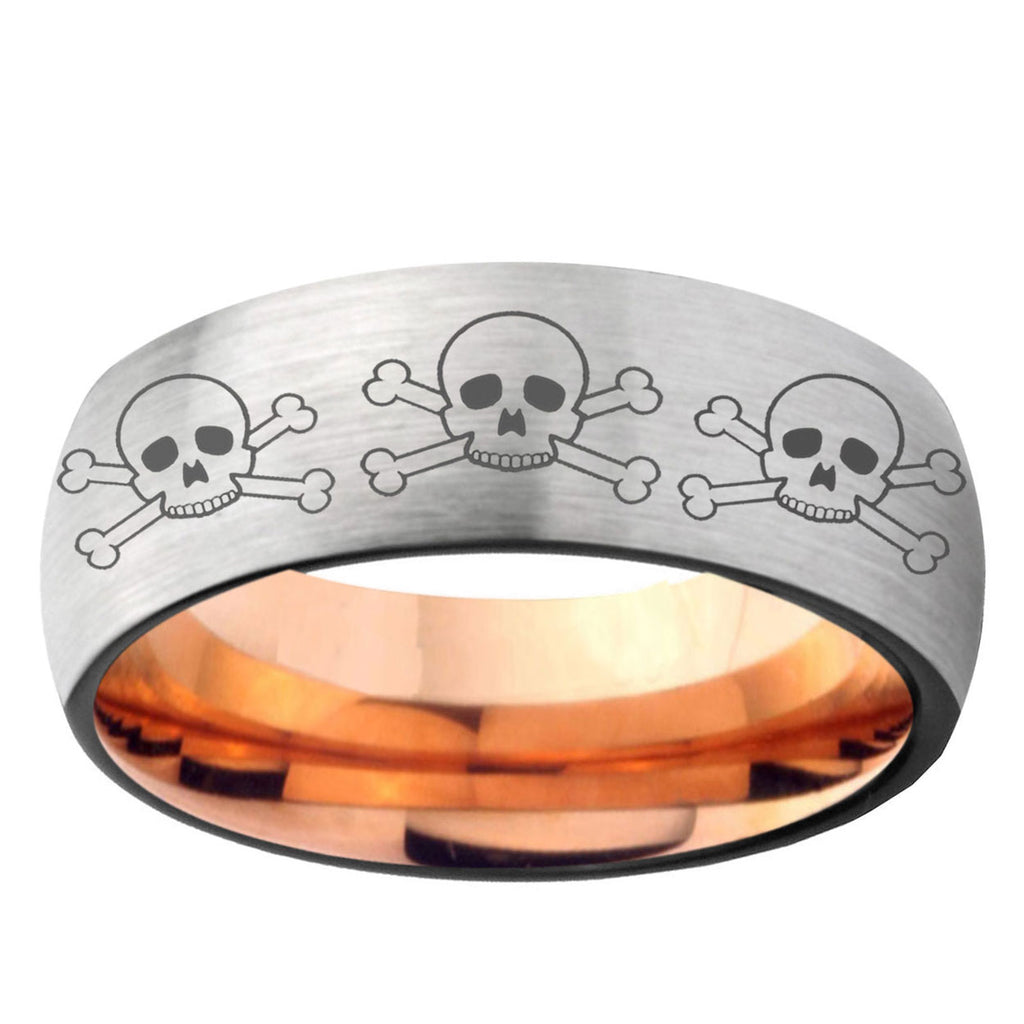 6MM Multiple Skull Dome Gray And Rose Gold Tungsten Carbide Engagement Ring