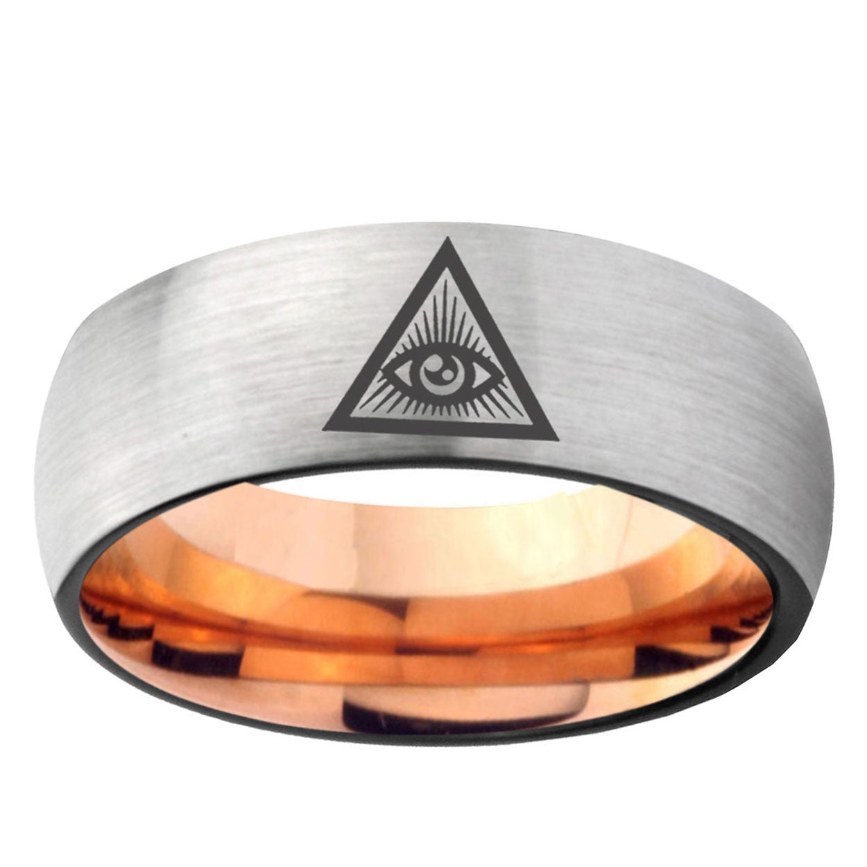 6MM Seeing Eye of God Dome Gray And Rose Gold Tungsten Ring For Men