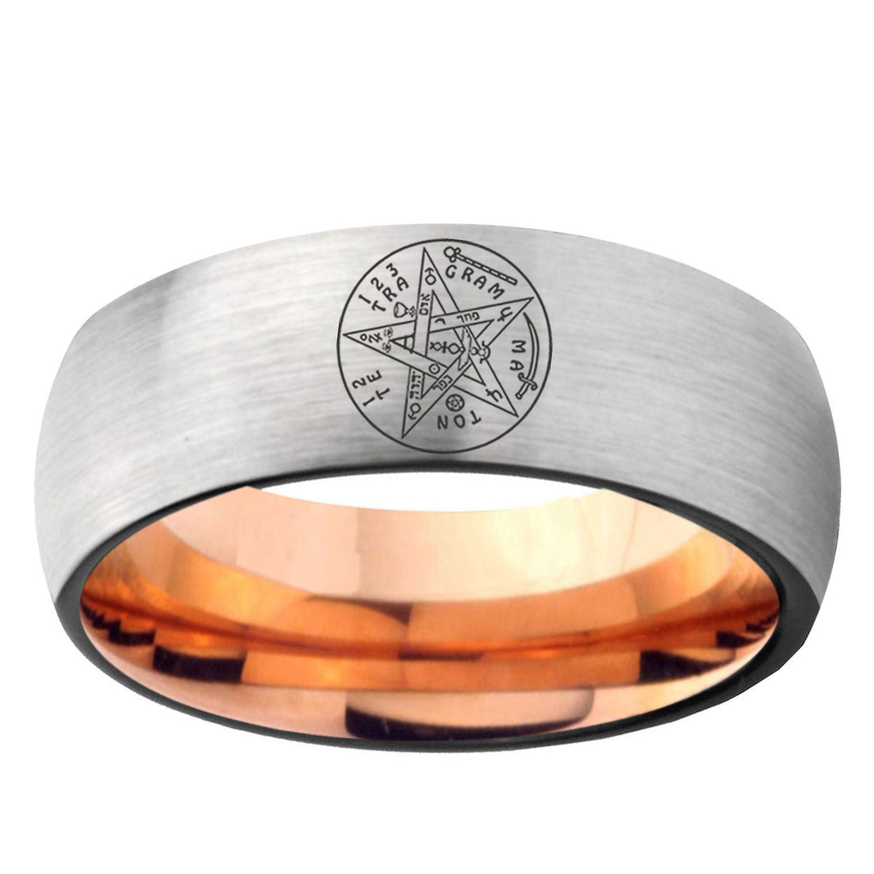 6MM Tetragrammaton Spiritual Kabbalah Dome Gray And Rose Gold Tungsten Ring For Men