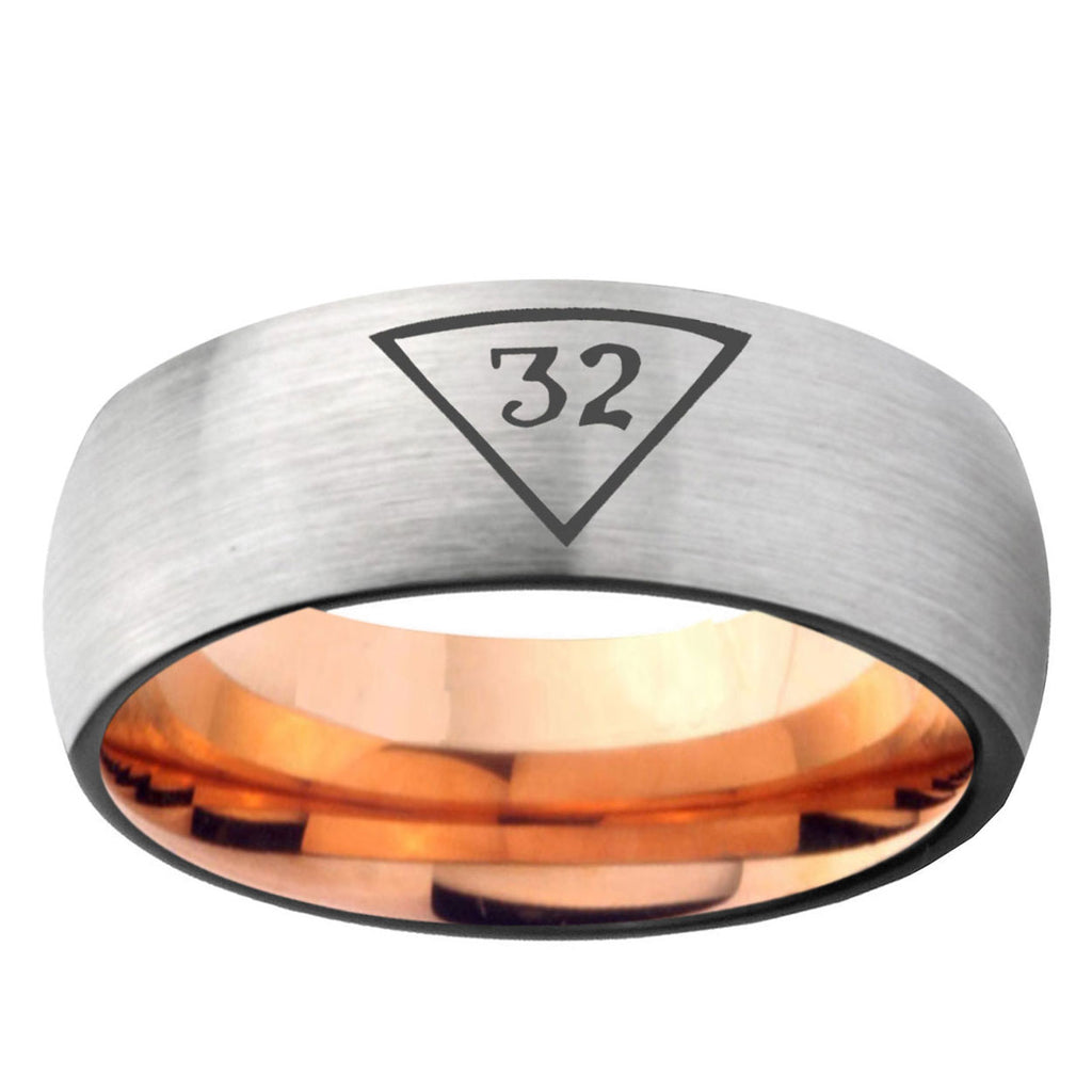 6MM Masonic 32 Triangle Freemason Dome Gray And Rose Gold Tungsten Carbide Men's Wedding Ring