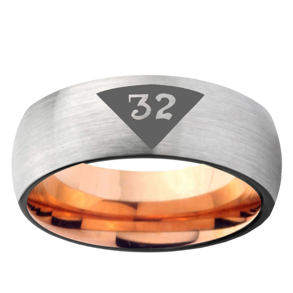 6MM Masonic 32 Triangle Design Freemason Dome Gray And Rose Gold Tungsten Carbide Men's Wedding Ring