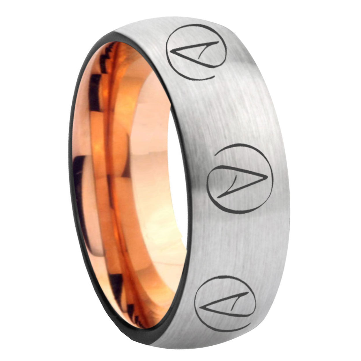 8MM Atheist Design Dome Rose Gold Gray Tungsten Promise Ring