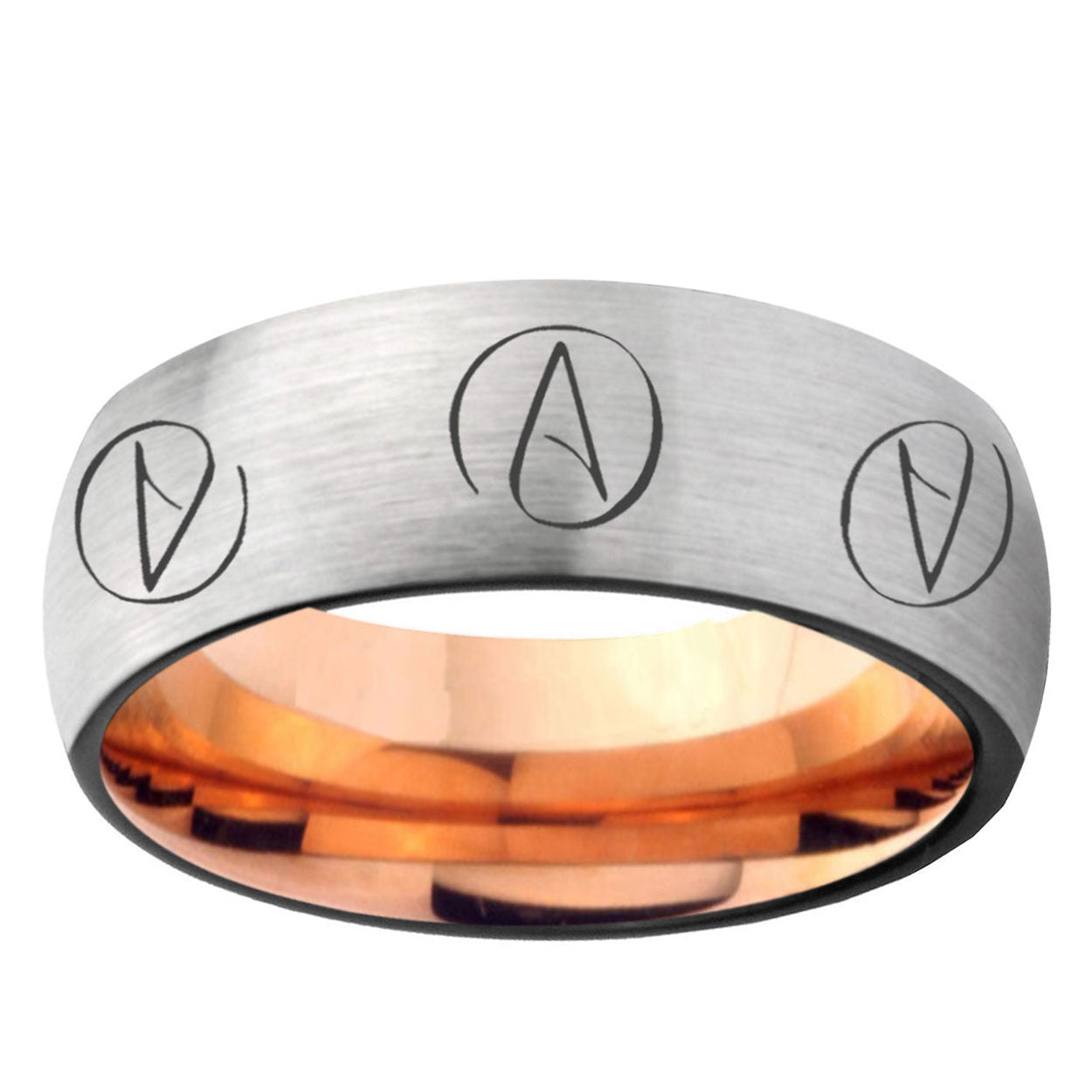 6MM Atheist Design Dome Gray And Rose Gold Tungsten Carbide Promise Ring