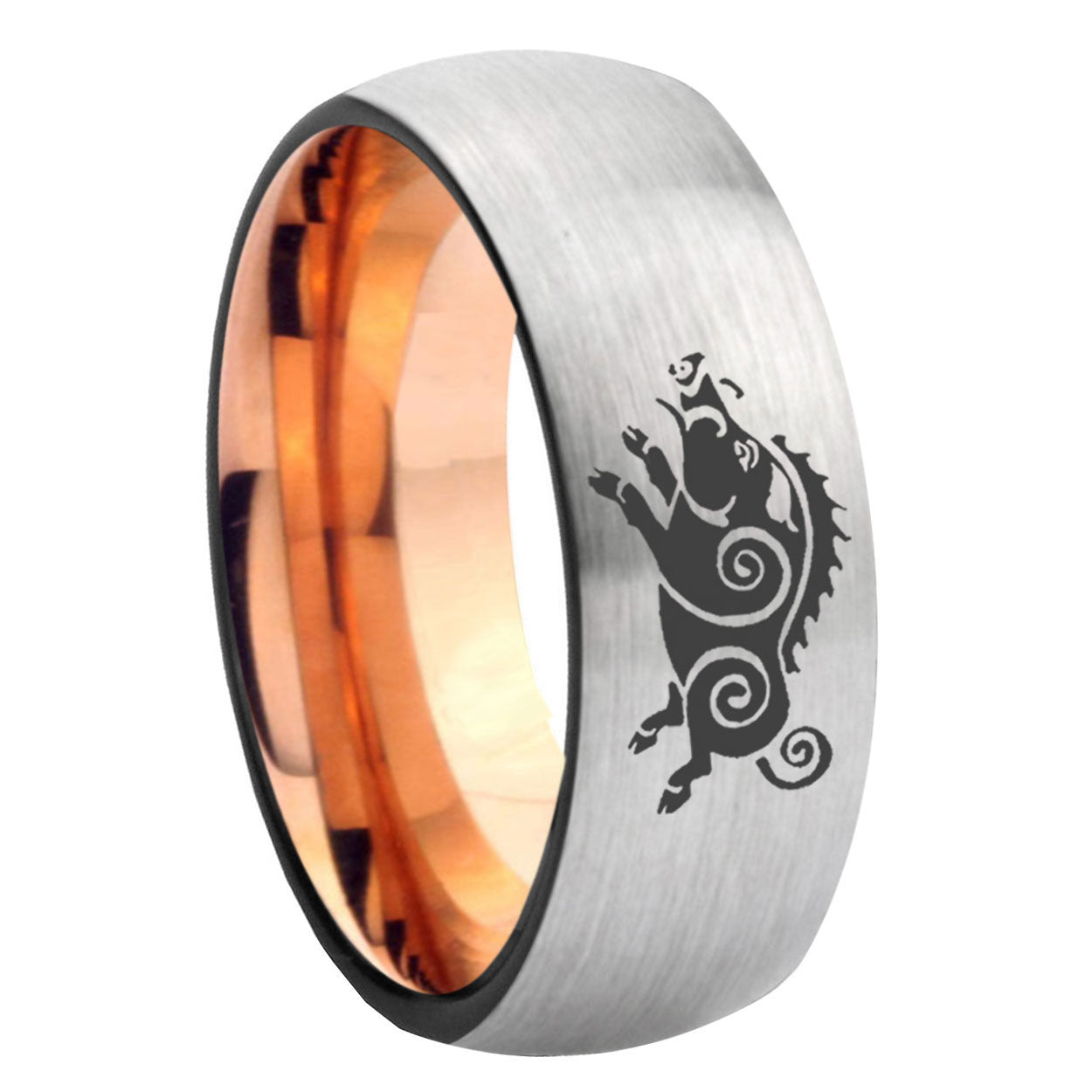 8MM Wild Boar Dome Rose Gold Gray Tungsten Promise Ring