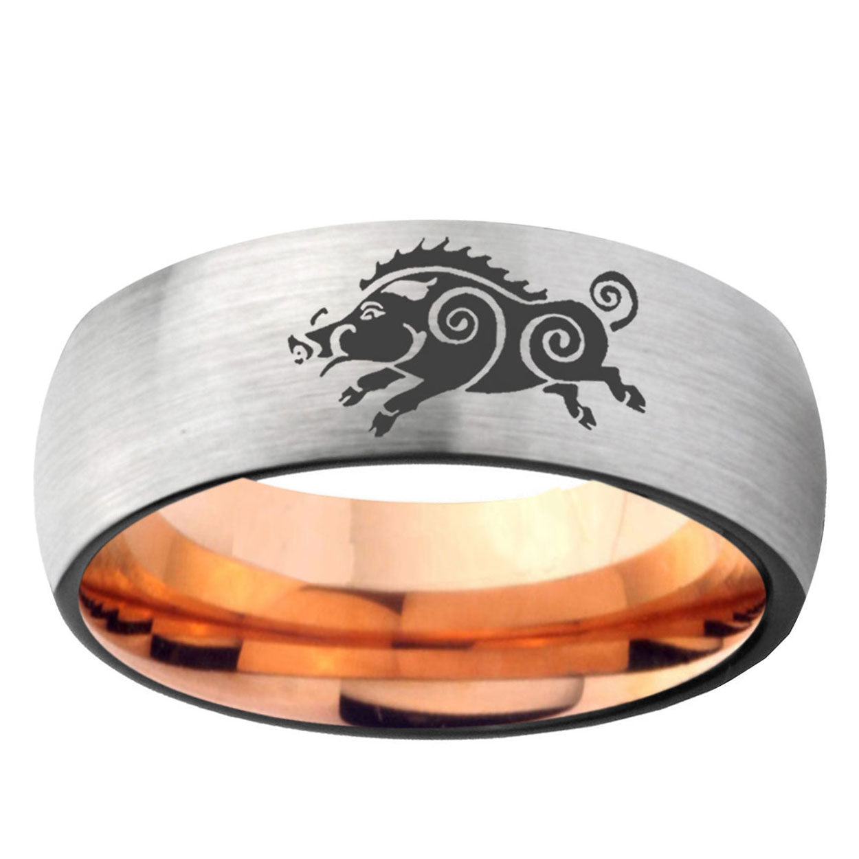 6MM Wild Boar Dome Gray And Rose Gold Tungsten Carbide Engagement Ring
