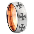 8MM Multiple Maltese Cross Dome Rose Gold Gray Tungsten Wedding Band