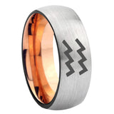 8mm Aquarius Horoscope Dome Gray And Rose Gold Tungsten Carbide Engraved Ring
