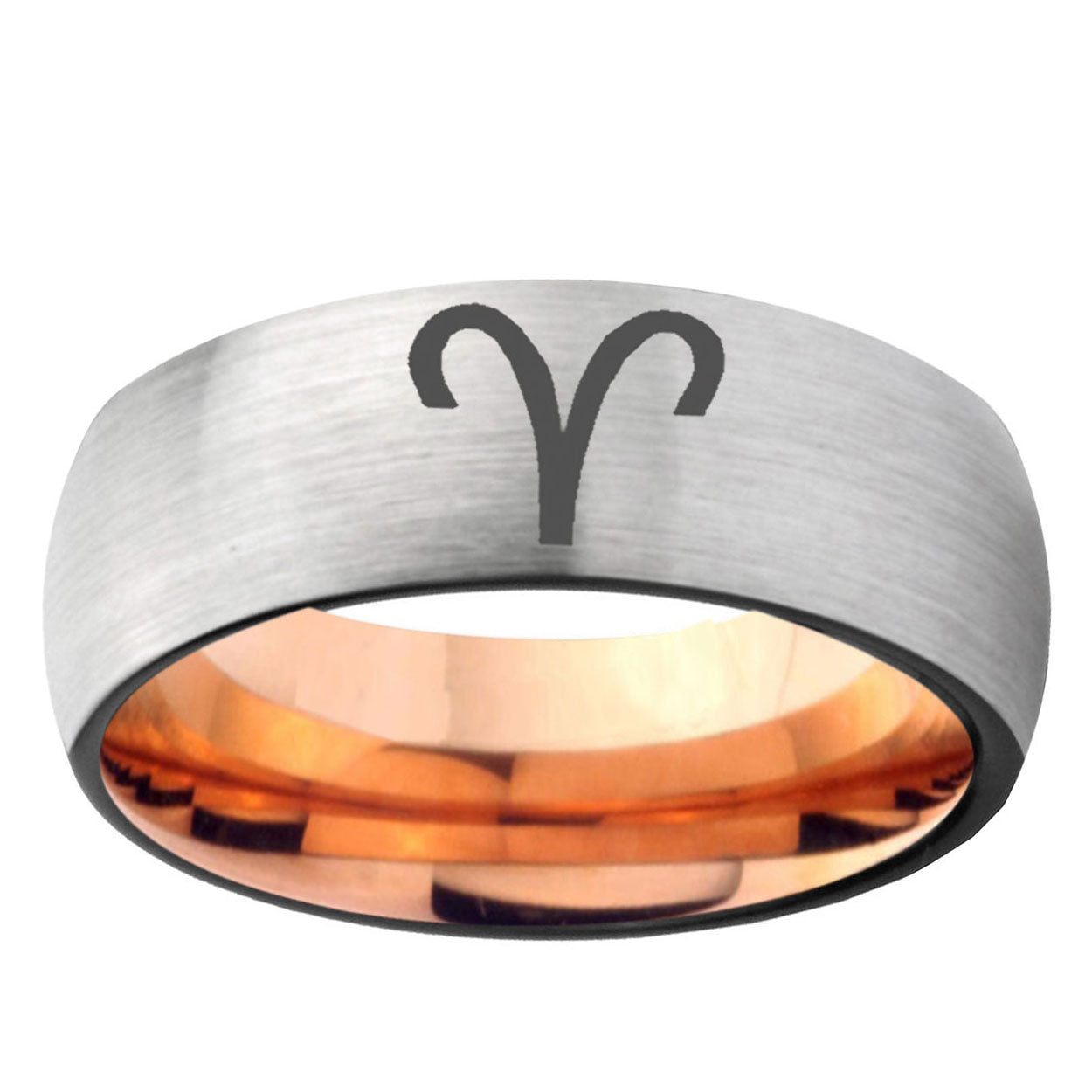 6MM Aries Zodiac Dome Gray And Rose Gold Tungsten Carbide Engagement Ring