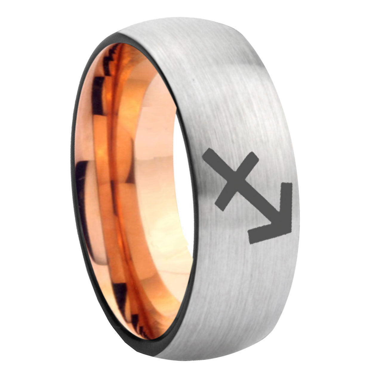 8MM Sagittarius Zodiac Dome Rose Gold Gray Tungsten Ring For Him