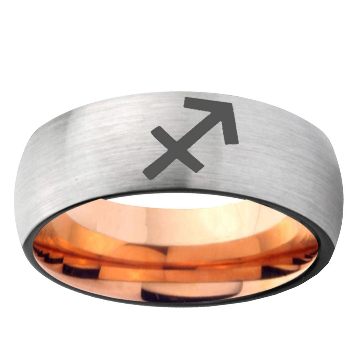 6MM Sagittarius Zodiac Dome Gray And Rose Gold Tungsten Carbide Men's Ring