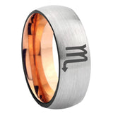 8mm Scorpio Horoscope Dome Gray And Rose Gold Tungsten Carbide Mens Bands Ring