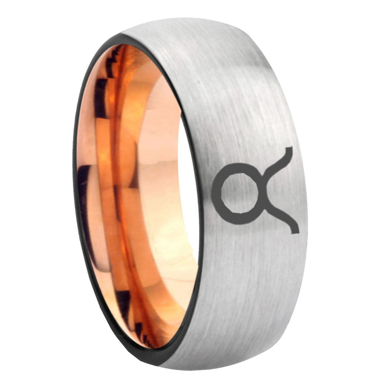 8MM Taurus Horoscope Dome Rose Gold Gray Tungsten Man Ring