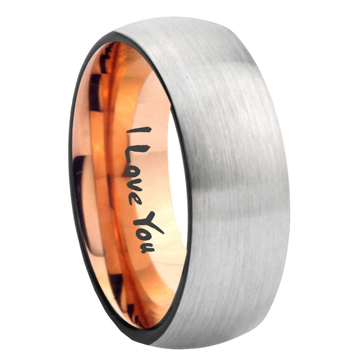 8MM I Love You Dome Rose Gold Gray Tungsten Ring For Men
