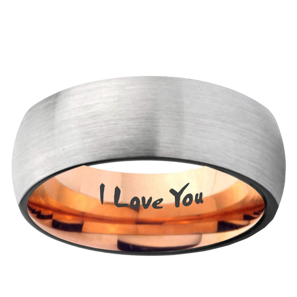 6MM I Love You Dome Gray And Rose Gold Tungsten Carbide Engagement Ring