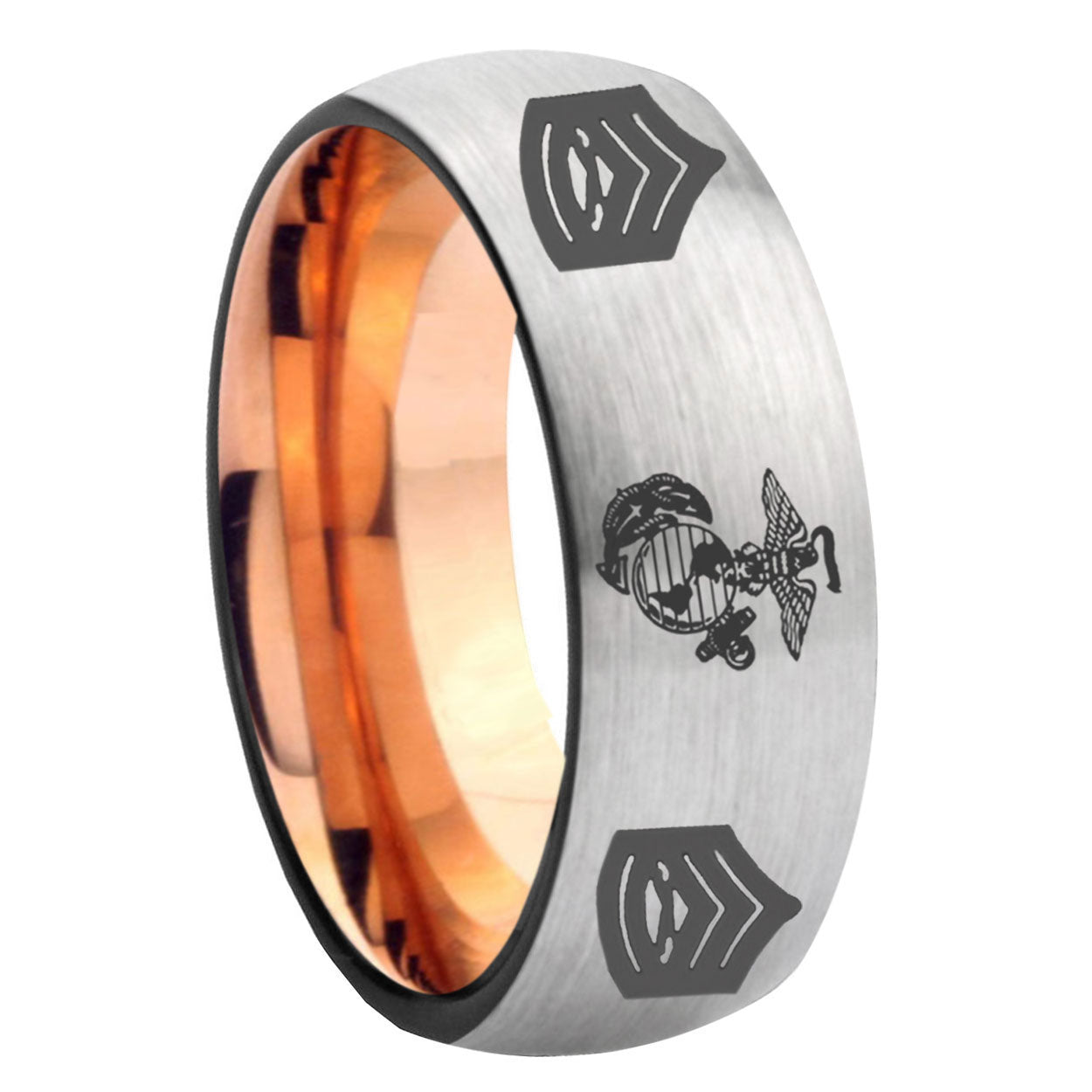 8MM Marine Army Sergeant Dome Rose Gold Gray Tungsten Wedding Band