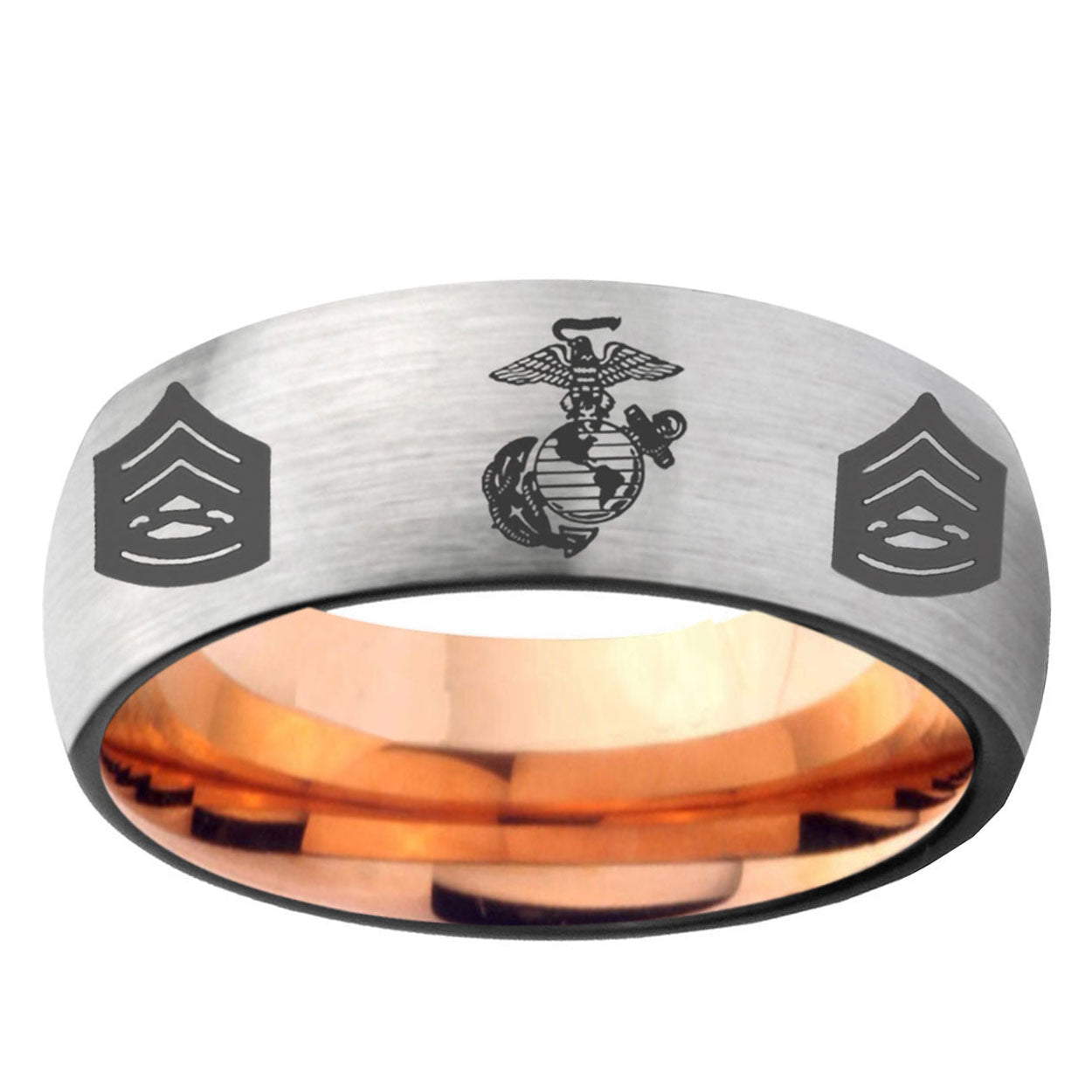 6MM Marine Army Sergeant Dome Gray And Rose Gold Tungsten Carbide Ring for Men