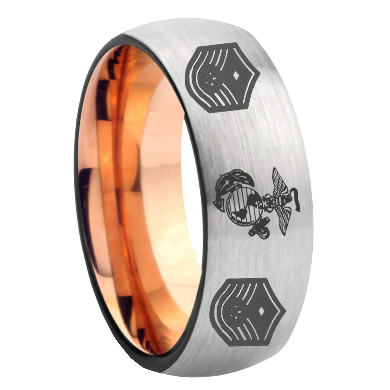 8MM Marine Chief Master Sergeant Dome Rose Gold Gray Tungsten Ring