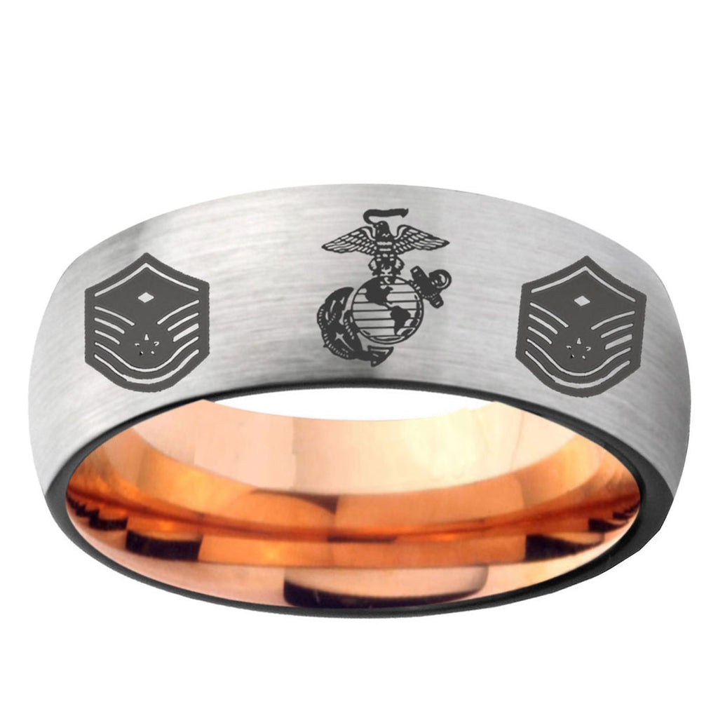 6MM Marine Chief Master Sergeant Dome Gray And Rose Gold Tungsten Carbide Mens Bands Ring