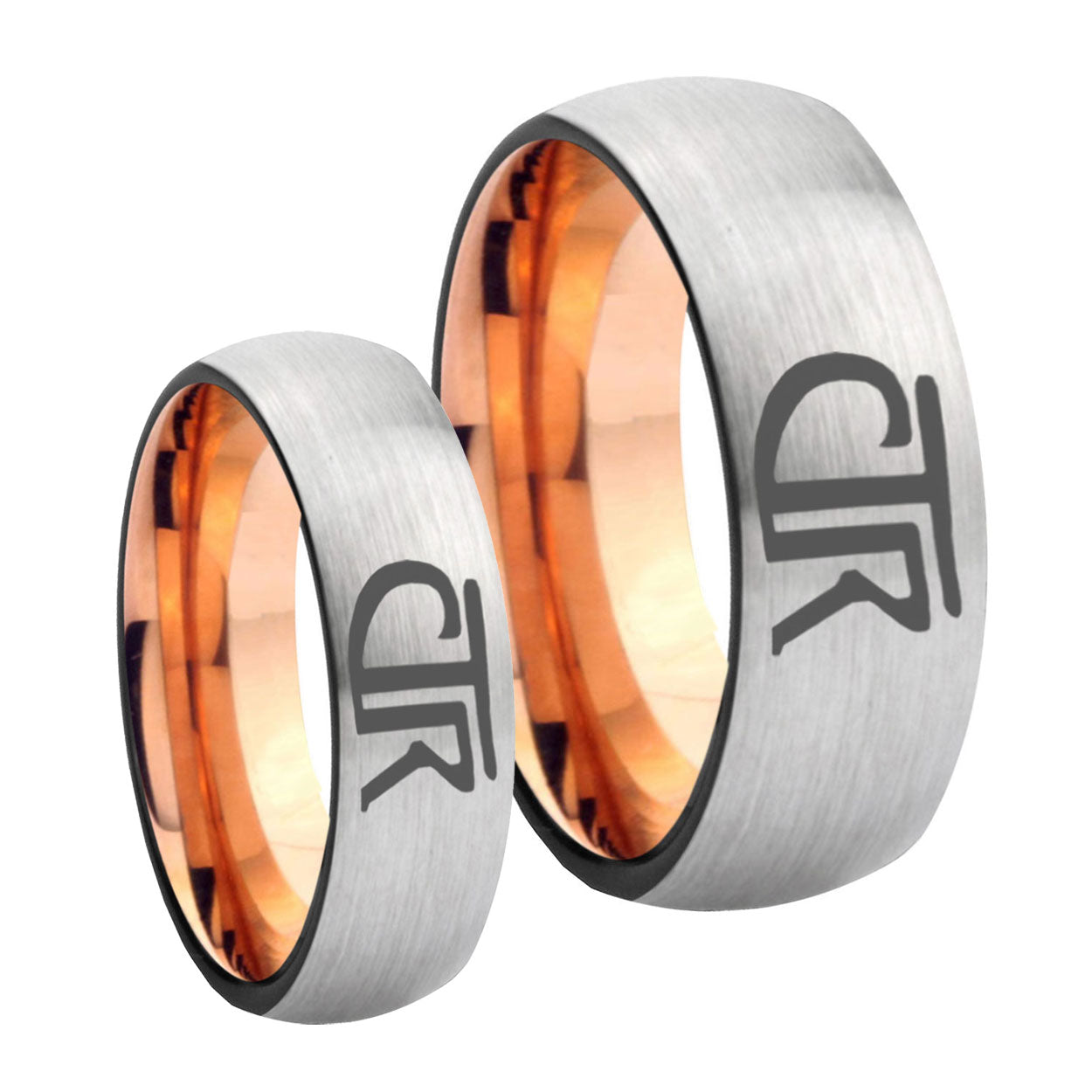 CTR Design Dome Gray Rose Gold Tungsten Wedding Set Ring