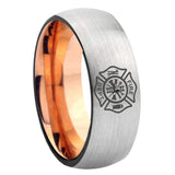8mm Fire Department Dome Gray And Rose Gold Tungsten Carbide Engagement Ring