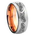 8MM Etched Tribal Pattern Dome Rose Gold Gray Tungsten Promise Ring