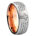 8MM Etched Lord's Prayer Dome Rose Gold Gray Tungsten Custom Ring
