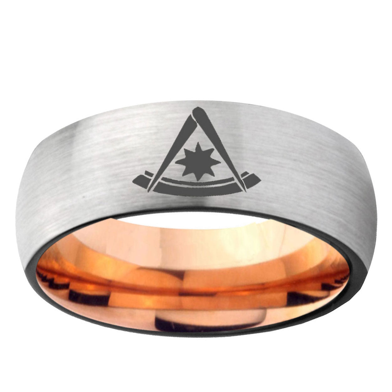 6MM Pester Master Masonic Dome Gray And Rose Gold Tungsten Carbide Men's Band