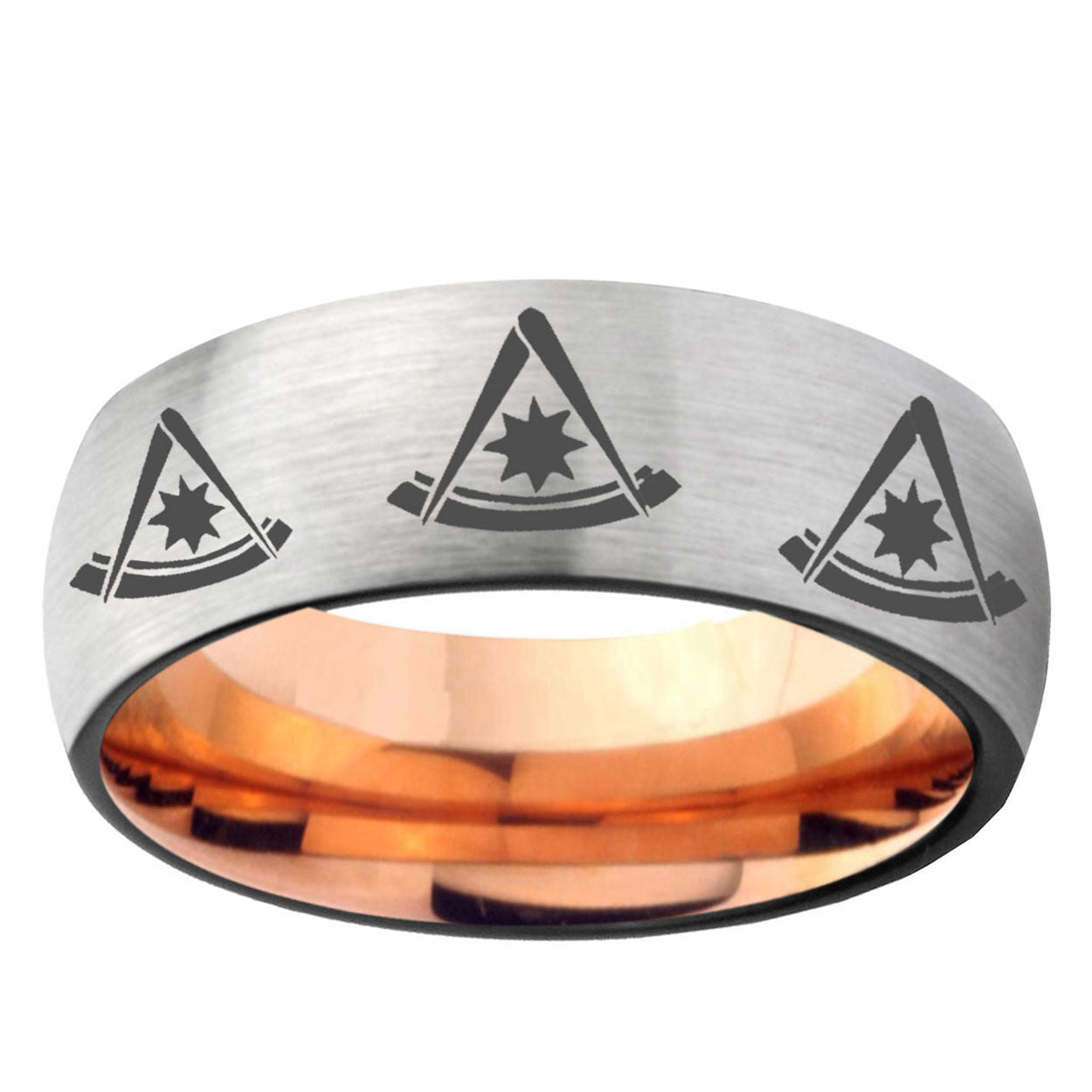 6MM Multiple Pester Master Masonic Dome Gray And Rose Gold Tungsten Promise Ring