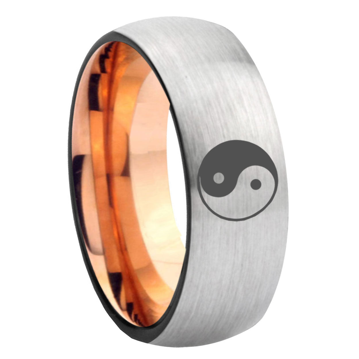 8MM Yin Yang Dome Rose Gold Gray Tungsten Man Wedding Band