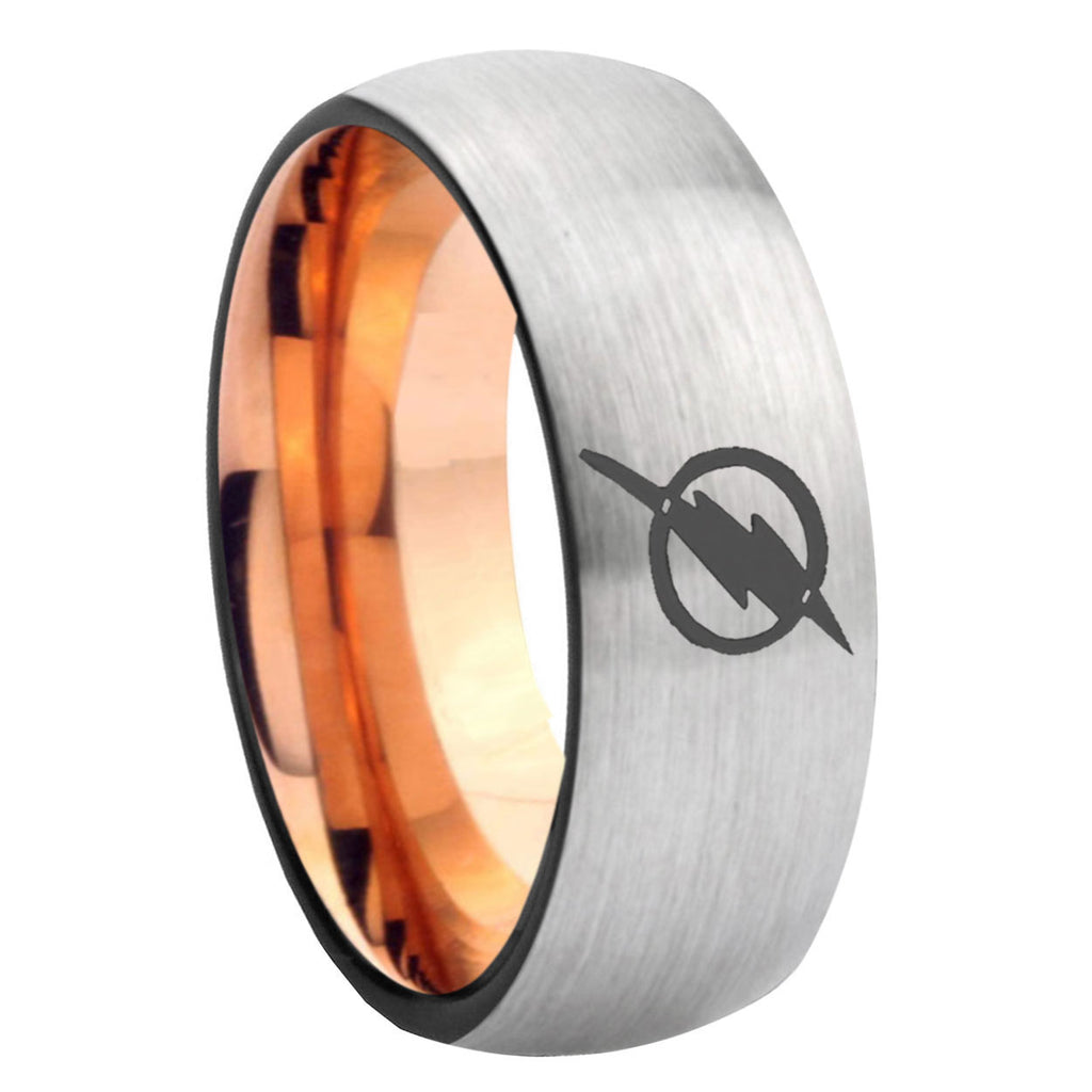 8MM Flash Dome Rose Gold Gray Tungsten Ring For Men