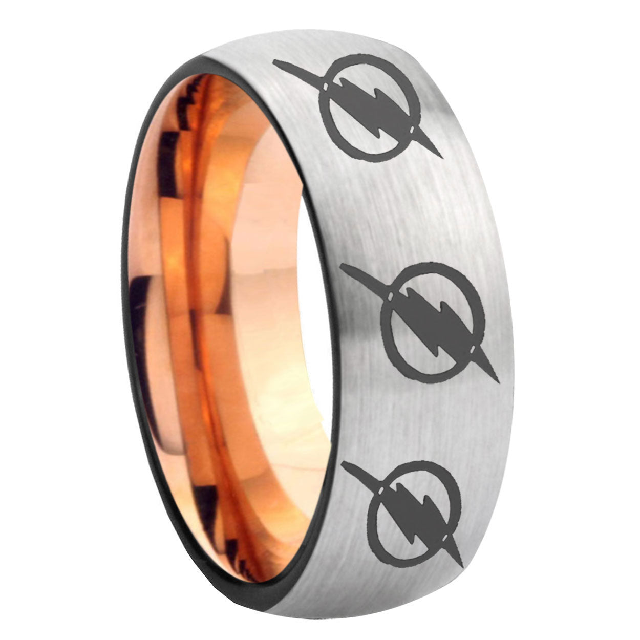 8MM Multiple Flash Dome Rose Gold Gray Tungsten Custom Ring