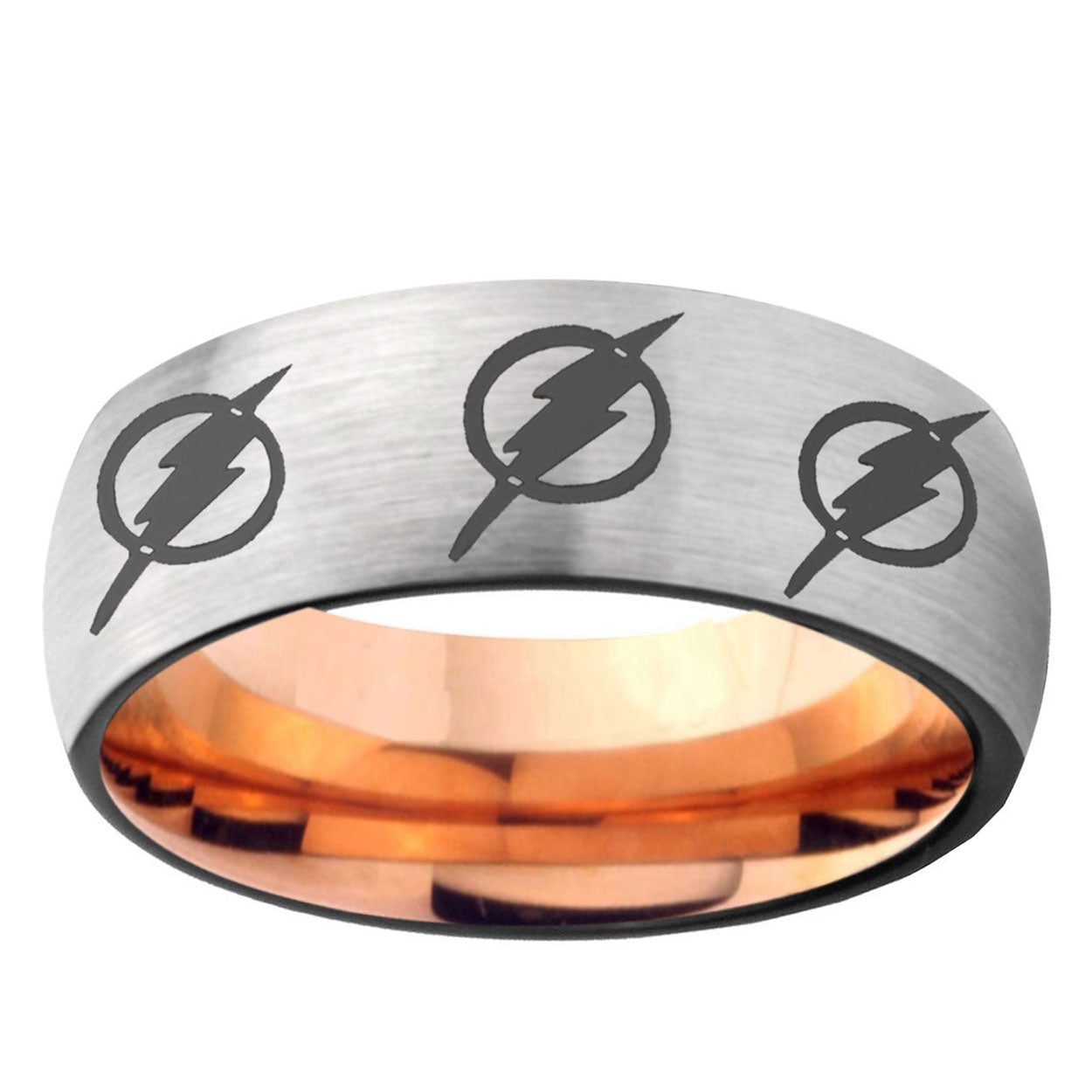 6MM Multiple Flash Dome Gray And Rose Gold Tungsten Mens Rings