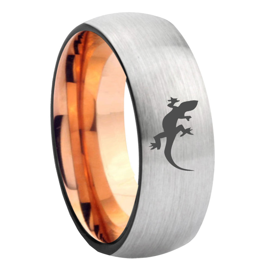 8MM Lizard Dome Rose Gold Gray Tungsten Band For Men