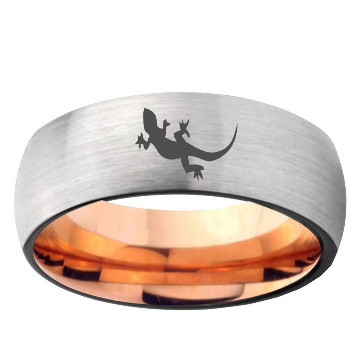 6MM Lizard Dome Gray And Rose Gold Tungsten Carbide Men's Bands Ring