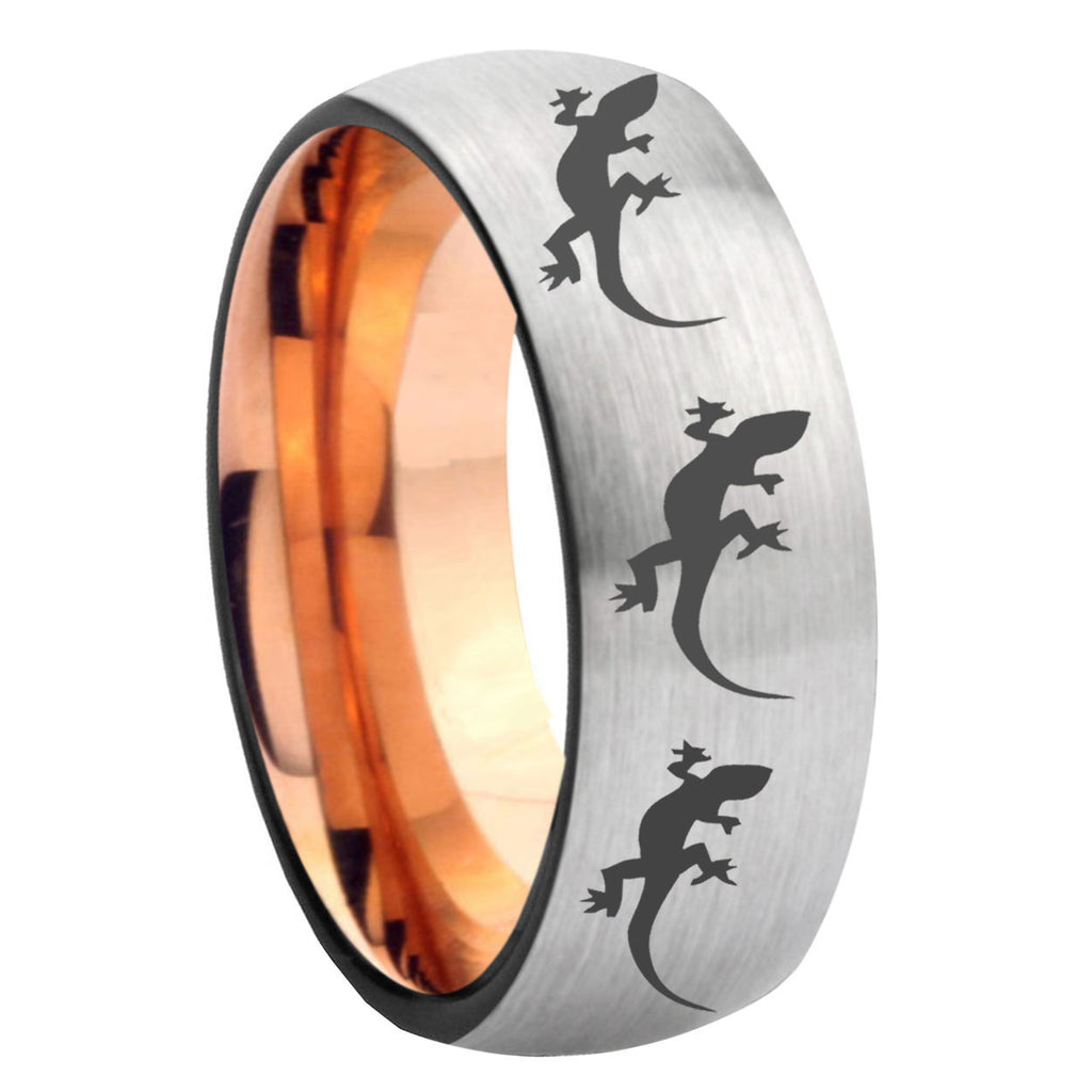 8MM Multiple Lizard Dome Rose Gold Gray Tungsten Mens Ring