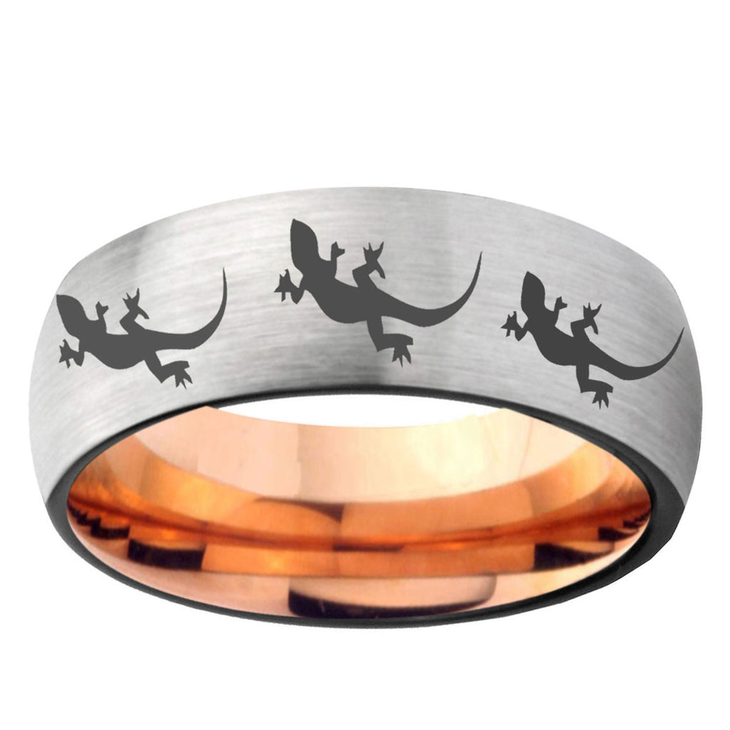 6MM Multiple Lizard Dome Gray And Rose Gold Tungsten Carbide Men's Bands Ring