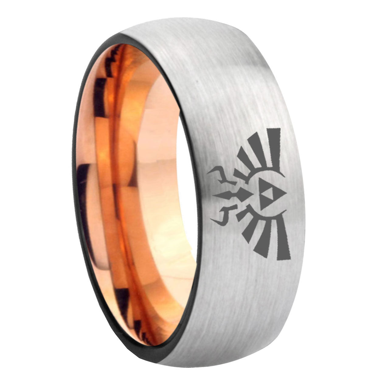 8MM Zelda Skyward Sword Dome Rose Gold Gray Tungsten Mens Ring
