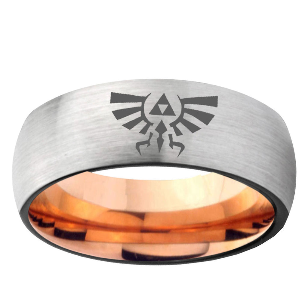 6MM Zelda Skyward Sword Dome Gray And Rose Gold Tungsten Carbide Custom Ring