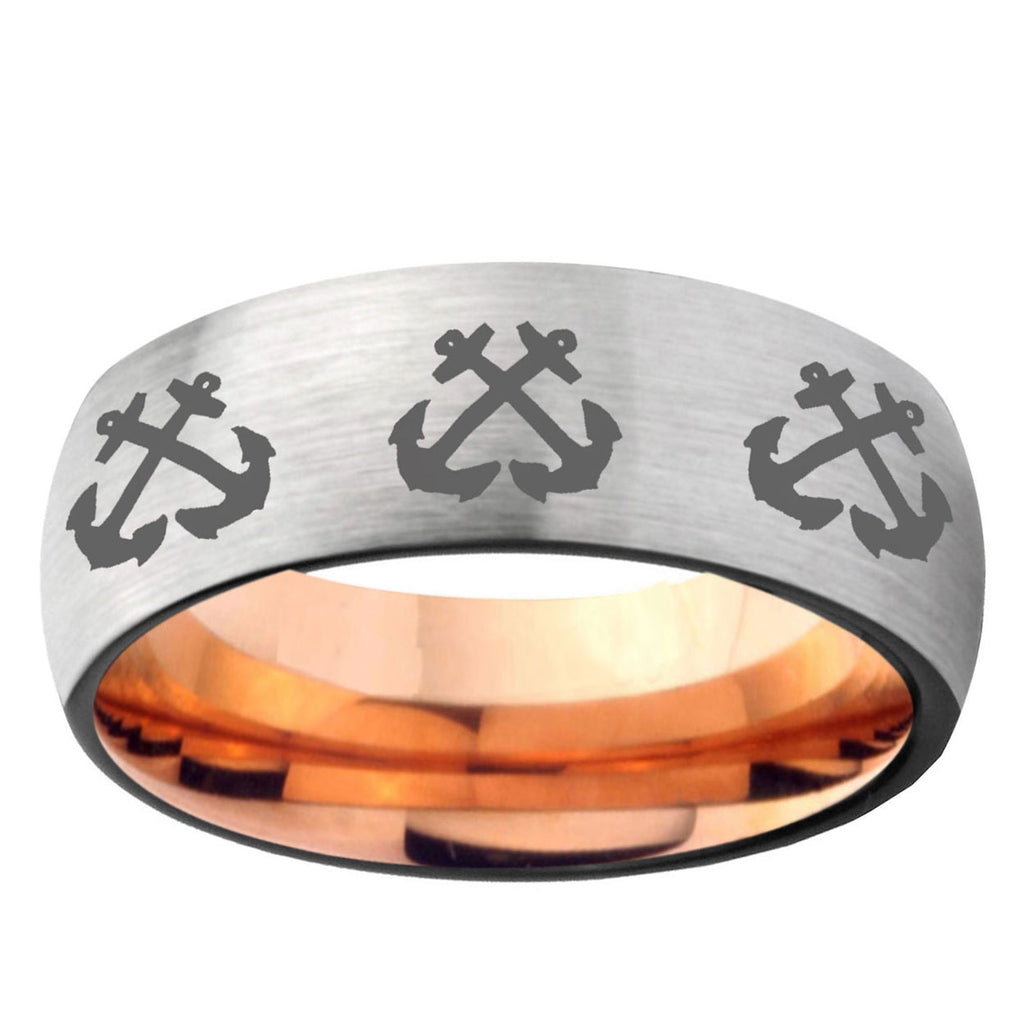 6MM Multiple Anchor Dome Gray And Rose Gold Tungsten Carbide Engagement Ring