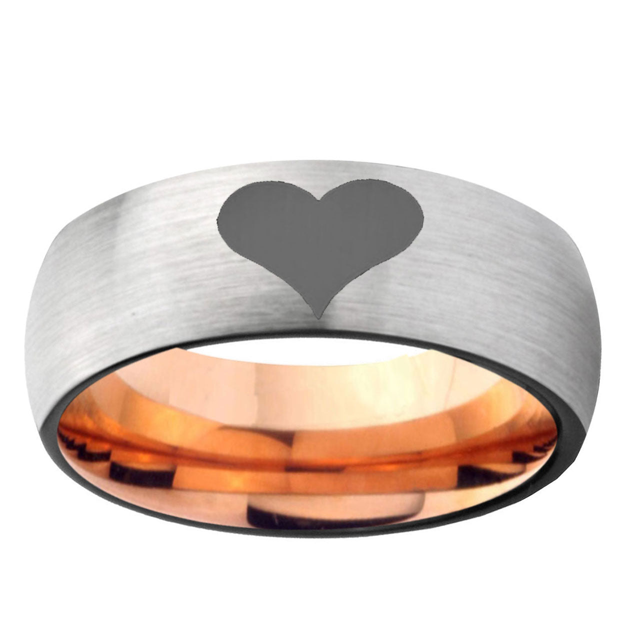 6MM Heart Dome Gray And Rose Gold Tungsten Carbide Engagement Band