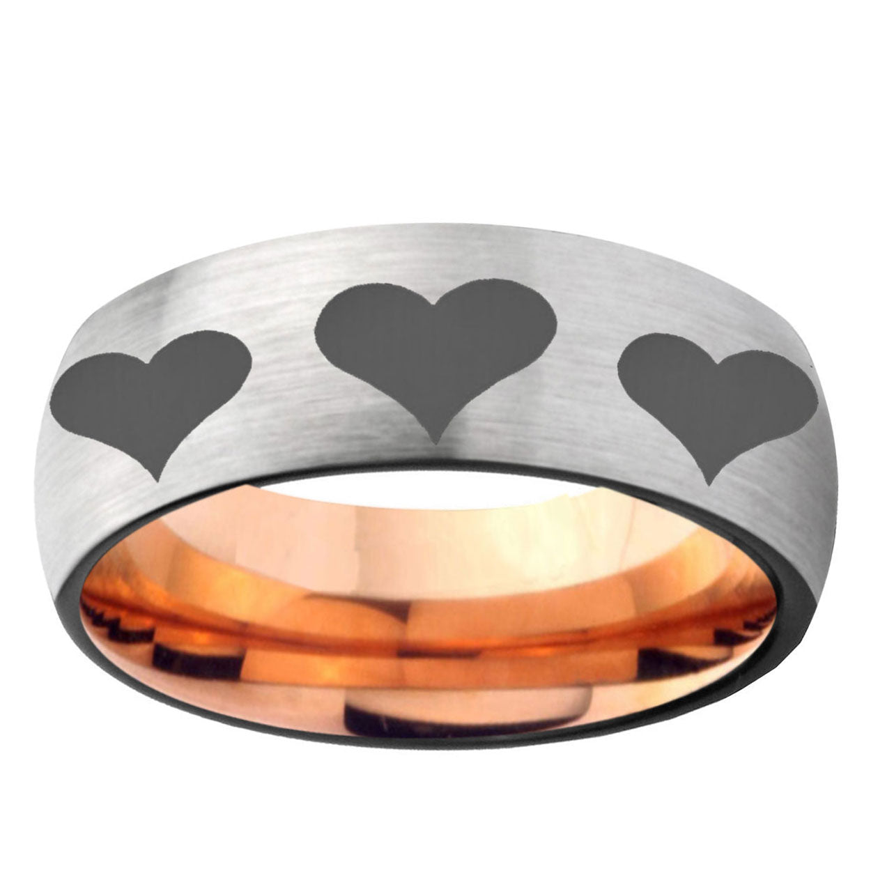 6MM Multiple Heart Dome Gray And Rose Gold Tungsten Carbide Engagement Ring