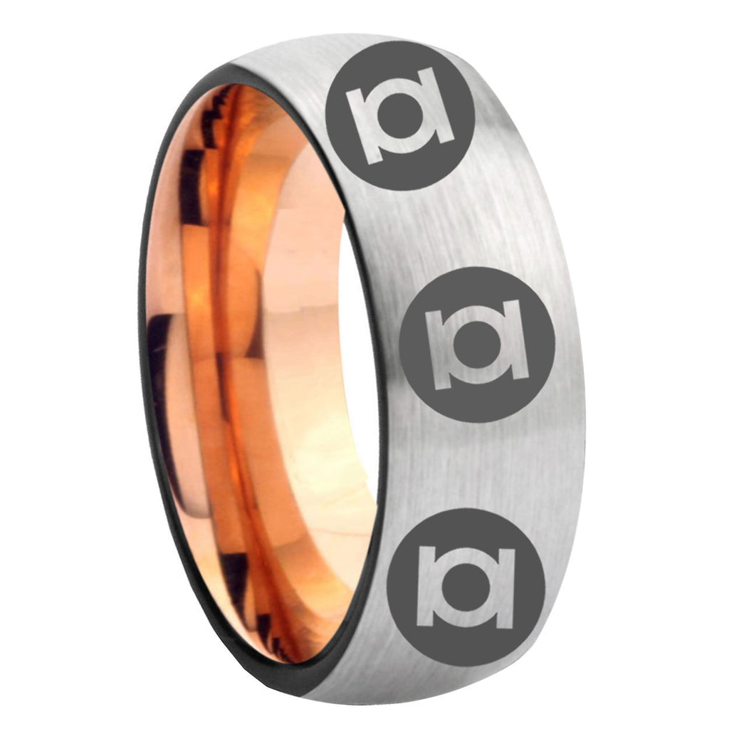 8MM Multiple Green Lantern Dome Rose Gold Gray Tungsten Ring For Man