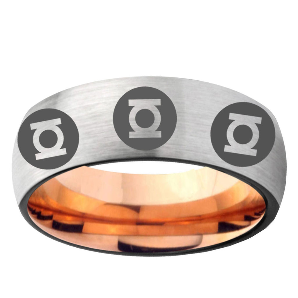 6MM Multiple Green Lantern Dome Gray And Rose Gold Tungsten Comfort Fit Wedding Bands