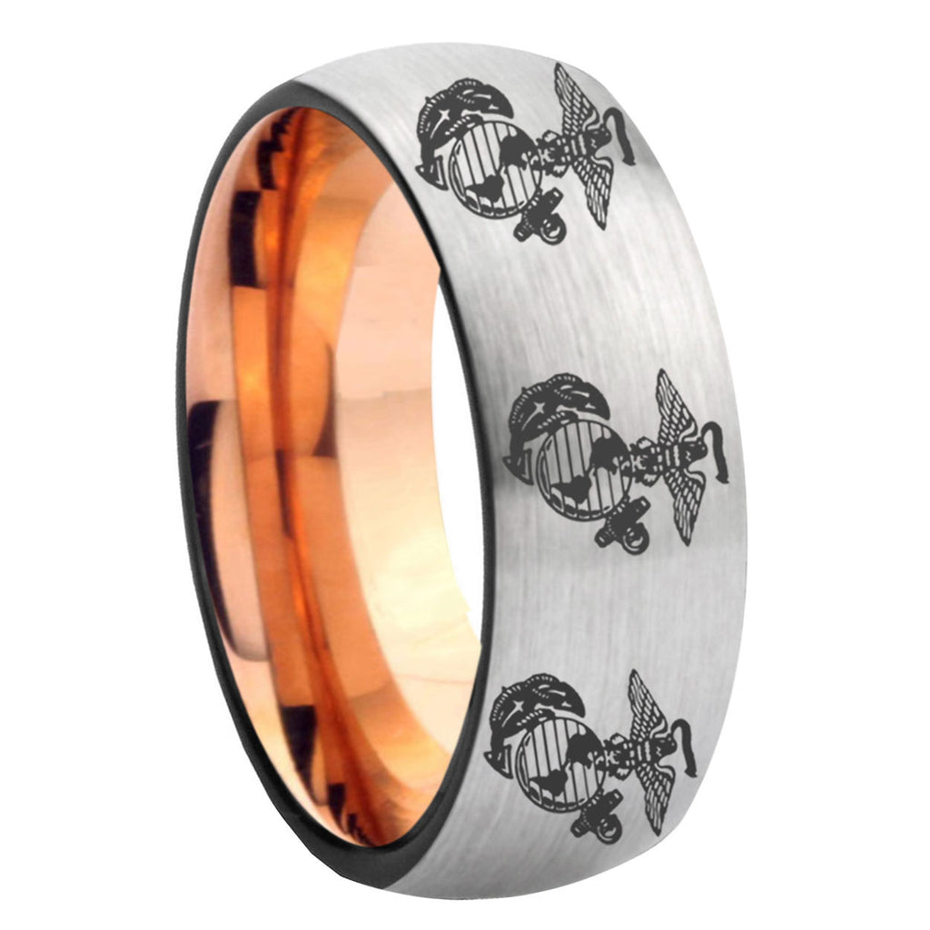 8MM Multiple Marine Dome Rose Gold Gray Tungsten Band