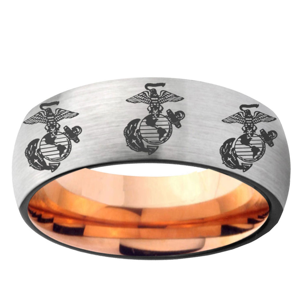 6MM Multiple Marine Dome Gray And Rose Gold Tungsten Carbide Custom Ring