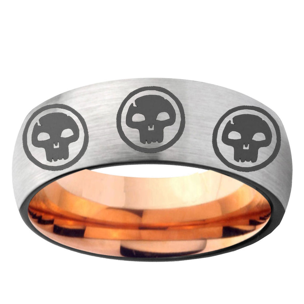 6MM Multiple Skull Dome Gray And Rose Gold Tungsten Carbide Engagement Ring