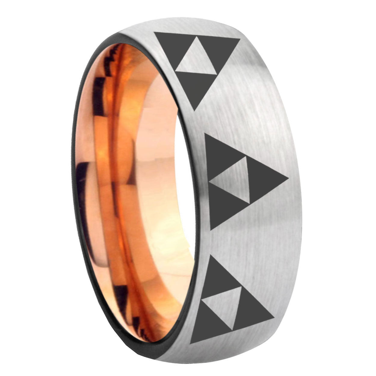 8MM Multiple Zelda Triforce Dome Rose Gold Gray Tungsten Ring