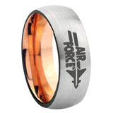 8mm Classic Dome Air Force Shiny Gray And Rose Gold Tungsten Laser Engraved Ring