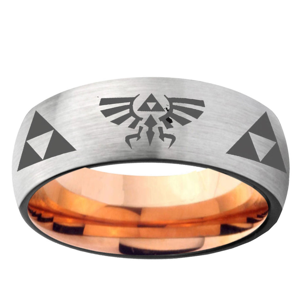 6, 8mm Legend Triforce Zelda Dome Tungsten Carbide Rose Gold Anniversary Ring